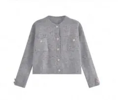 グレー ニットカーディガン ボタン付き カジュアル 韓国