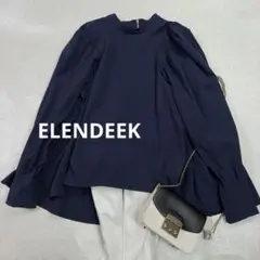 ELENDEEK エレンディーク ピンタックスリーブフレアブラウス ネイビーのサムネイル