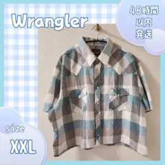 Wrangler チェックシャツ(ブルー/グレー) 半袖 XXLサイズのサムネイル