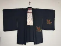 【一点物】リメイク古着 羽織 着物ジャケット ブラック 刺繍 和柄