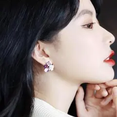 【No.39】フラワー パープル クリスタル ピアス