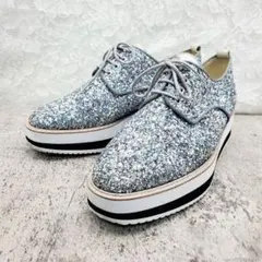 美品 ダイアナ 厚底 レースアップシューズ グリッター シルバー 24cm