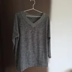 DREA my MINX グリーン Vネック 長袖ニットセーター 薄手【3L】