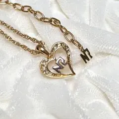 ニナリッチ ハート ネックレス ラインストーン ゴールド ロゴチャーム付 極美品