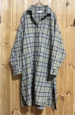 earth music&ecology チェックブラウン シャツワンピース F