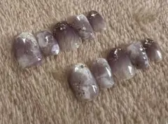 グラデーション　パープル　ラメ　ネイルチップ　ベリーショート　ゴールド　キラキラ