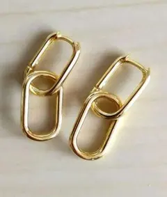 ゴールドWチェーンピアス　シルバー925　K18コート　大きめ　モダン　3way