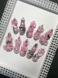 ピンク ネイルチップ ロング 量産型 地雷 平成女児 推し活 現品限り