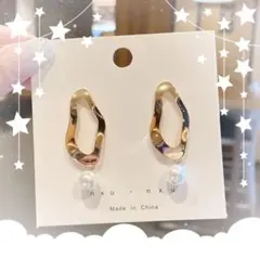 ゴールド×パールピアス 韓国風　人気アクセサリー