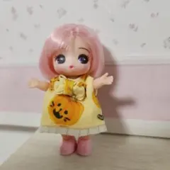 ぷちリカちゃんサイズ　ハンドメイド服　ハロウィンかぼちゃ