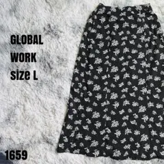 GLOBAL WORK グローバルワーク フレアスカート 花柄 黒 L 1659のサムネイル