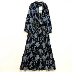 新品タグ付き✨ZARA　花柄ロングワンピース　プリーツ　ウエストリボン　Lサイズ