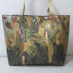 正絹袋帯(美品扇面 人物 箔 金糸金色)リメイクトートバック