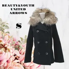 B&Yユナイテッドアローズ【S】タヌキファーピーコート♡黒♡Pコート♡ウール♡