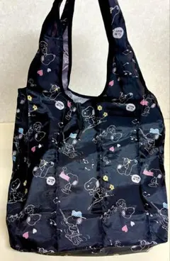 スヌーピー エコバッグ 折りたたみブラック 総柄