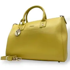 美品　フルラ　ハンドバッグ　2way　黄　リンダ　レザー　チャーム　イエロー　R