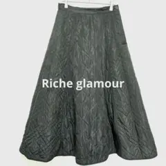 【Richeglamour】キルティングスカート Aライン ロングスカート 黒