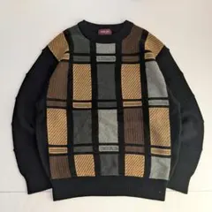 80s Vintage　ニット 日本製 黒　立体　3D　昭和レトロ　古着ミックス