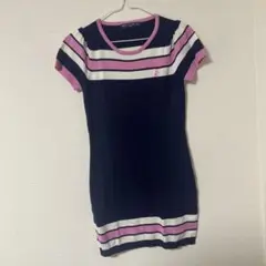 ストライプ ニットワンピース 半袖 ネイビー　ラルフローレン