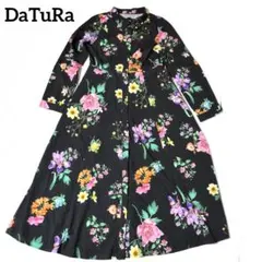 美品　Datura ワンピース　モーブ　フラワー　シャツ　ワンピース　ブラックのサムネイル