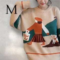 長袖ニット⭐️レディース セーター 長袖 クルーネック ゆったり フリーサイズ