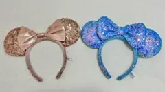 ディズニー ミニー カチューシャ スパンコール 青 ピンクベージュ 美品