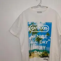 アウトドアプロダクツ Tシャツ LL 白 ヤシの木 フォトプリント サーフ C