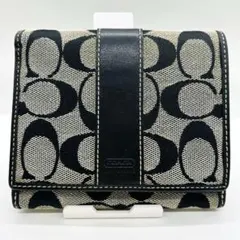 COACH コーチ 二つ折り財布 シグネチャー ブラック レザー キャンバス