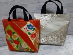 クリスマスセールハンドメイド帯リメイクバックトートバッグ2点No.914