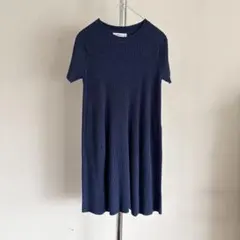 SALE❣️ZARA ザラ リブニット 半袖 ワンピース ネイビー L