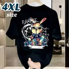 メンズ Tシャツ 半袖 夏服 トップス 男女兼用 ロゴ うさぎ 4XL ブラック