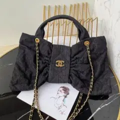 Chanel ダークグレー リボンショルダーバッグ