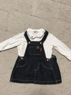 【美品】ミキハウス　ジャンバースカート 70-80cm ダークデニム　うさこ