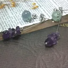 《値下げ》フローライトとアメジストさざれのバックキャッチピアス　＃208