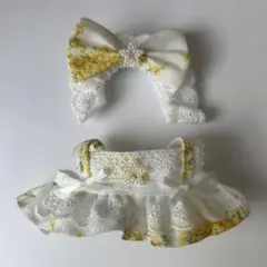 10cm〜12cm ぬい服 メイド服 エプロンドレス 白地 ミモザ パール