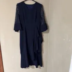 ネイビー レーススリーブ パーティードレス