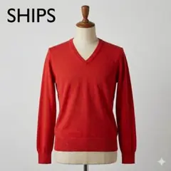 SHIPS ウール100% Vネックニット レッド S タイ製 薄手 古着のサムネイル