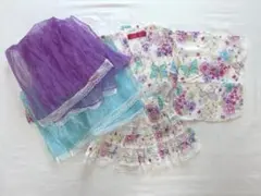 浴衣　セパレートタイプ　蝶々と花柄ゆかたドレス　帯２つ付き4点セット　120㎝