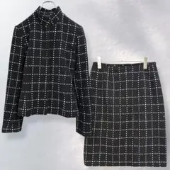 ウール スカートセットアップ チェック柄 アンゴラ混 綺麗め 総柄 《b160