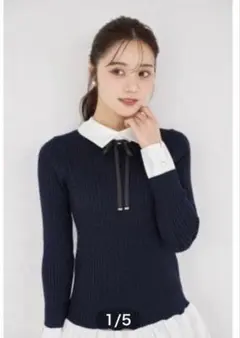 tocco closet リボン付きケーブルニットドッキングシャツワンピース