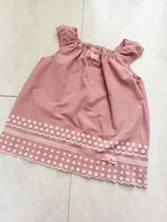 シャーリーテンプル　110 ピンク ドット柄 フリル袖 チュニック