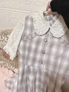 正規品タグあり lizlisa 千鳥ジャガードワンピース ブルー サックス