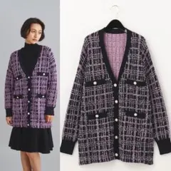 グレースコンチネンタル　ツイードミドルニットカーディガン　36 美品