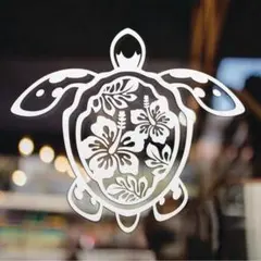 特大【カーステッカー】ハワイのウミガメ　お花ハイビスカス　おしゃれ　かわいい