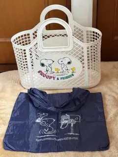 スヌーピー柄　￼バスケット　かご　￼￼& エコバッグ　セット売り