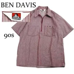 90s BEN DAVIS 三角タグ ハーフジップ ワークシャツ ヒッコリー Lのサムネイル