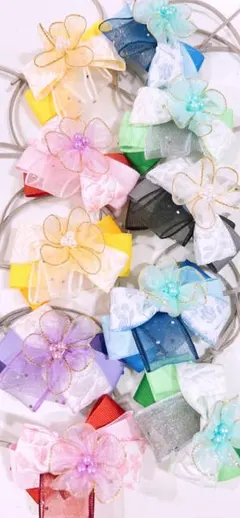 春　エンボス加工お花リボン　トリミングチョーカー　10個　116