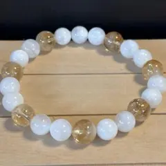 【No875】天然石ブレスレット　ホワイトムーンストーン　シトリン