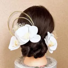 ホワイト胡蝶蘭の髪飾り 結婚式 成人式 水引 ウェディング 白 白無垢
