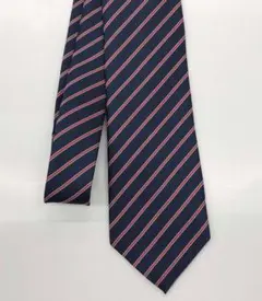 スクールネクタイ・女子用★ネイビー×赤色×グレー細ストライプ★剣先7ｃｍ
